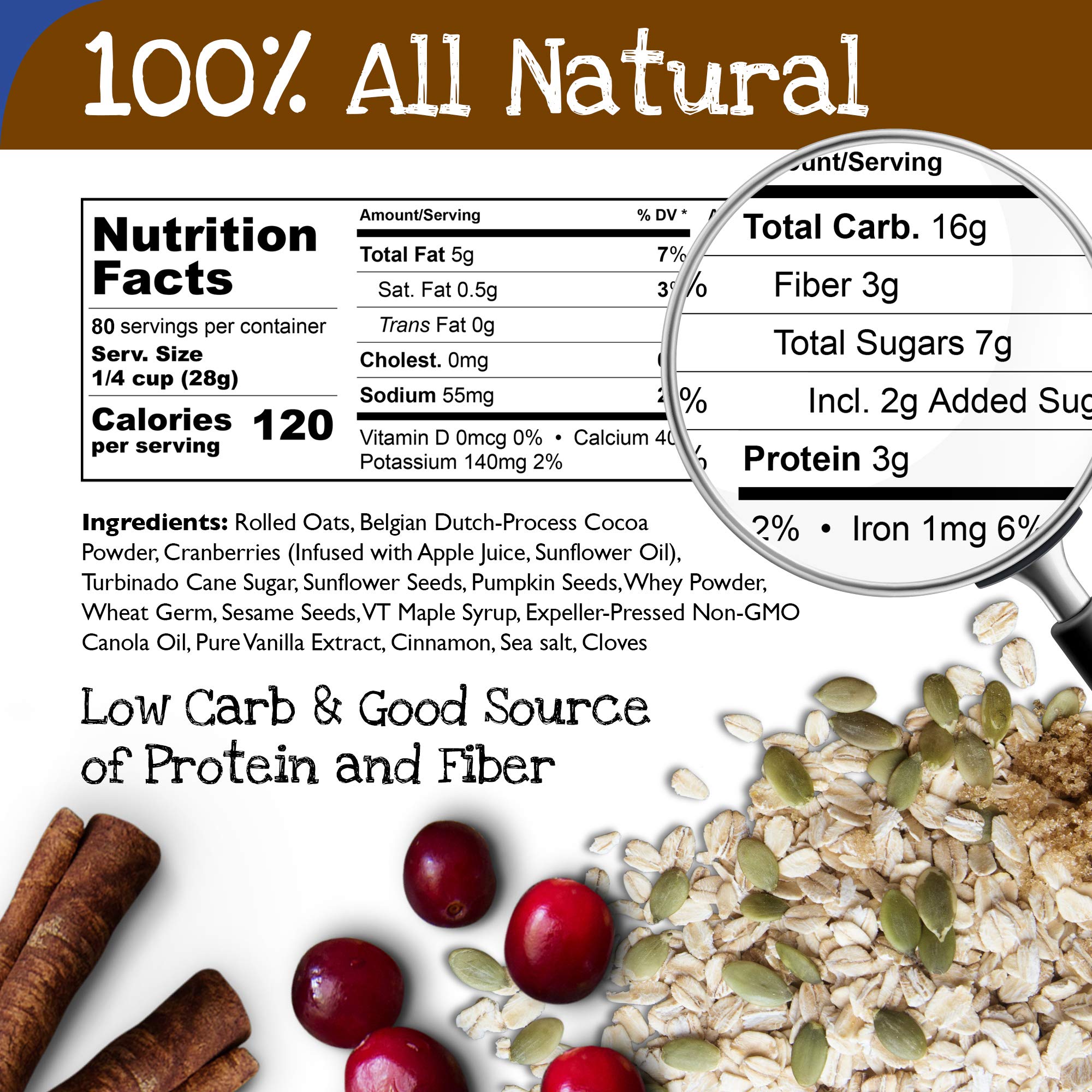 True North Granola - Chocolate Granola Cereal with Rolled Oats, Belgian Chocolate, Dried Cranberries, All Natural and Non-GMO, Bulk Bag, 5 lb.
