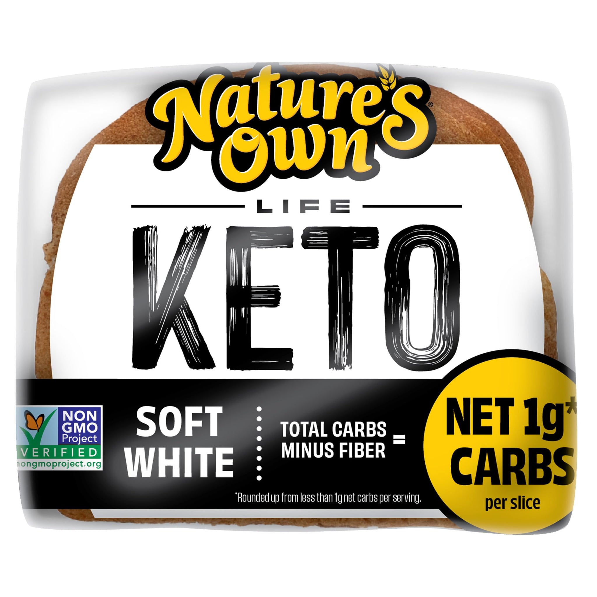 Nature's Own Life Keto Soft White Bread, Net 1 Carb Sliced White Non-GMO Keto Bread, 16 oz Loaf