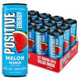 Positive Energy Beverage | Melon Mania | 12-oz Can, Pack of 12 | Zero Sugar Energy Drink, Supports Immunity and Hydration