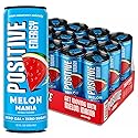 Positive Energy Beverage | Melon Mania | 12-oz Can, Pack of 12 | Zero Sugar Energy Drink, Supports Immunity and Hydration