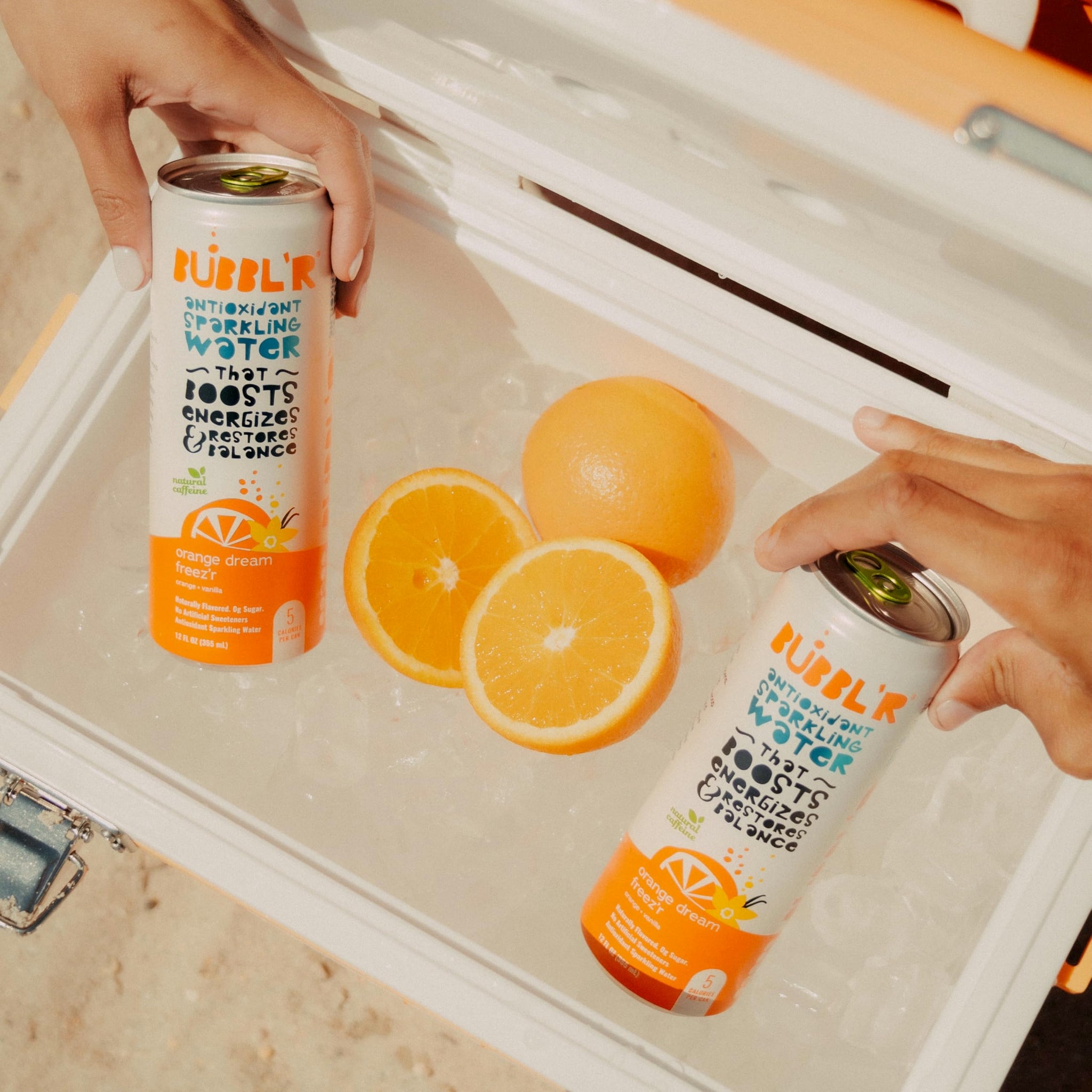 BUBBL'R orange dream freez'r, Antioxidant Sparkling Water with Natural Caffeine, 0g Sugar, Gluten Free, All Natural Flavors, 12 Fl Oz Cans, 12 Count