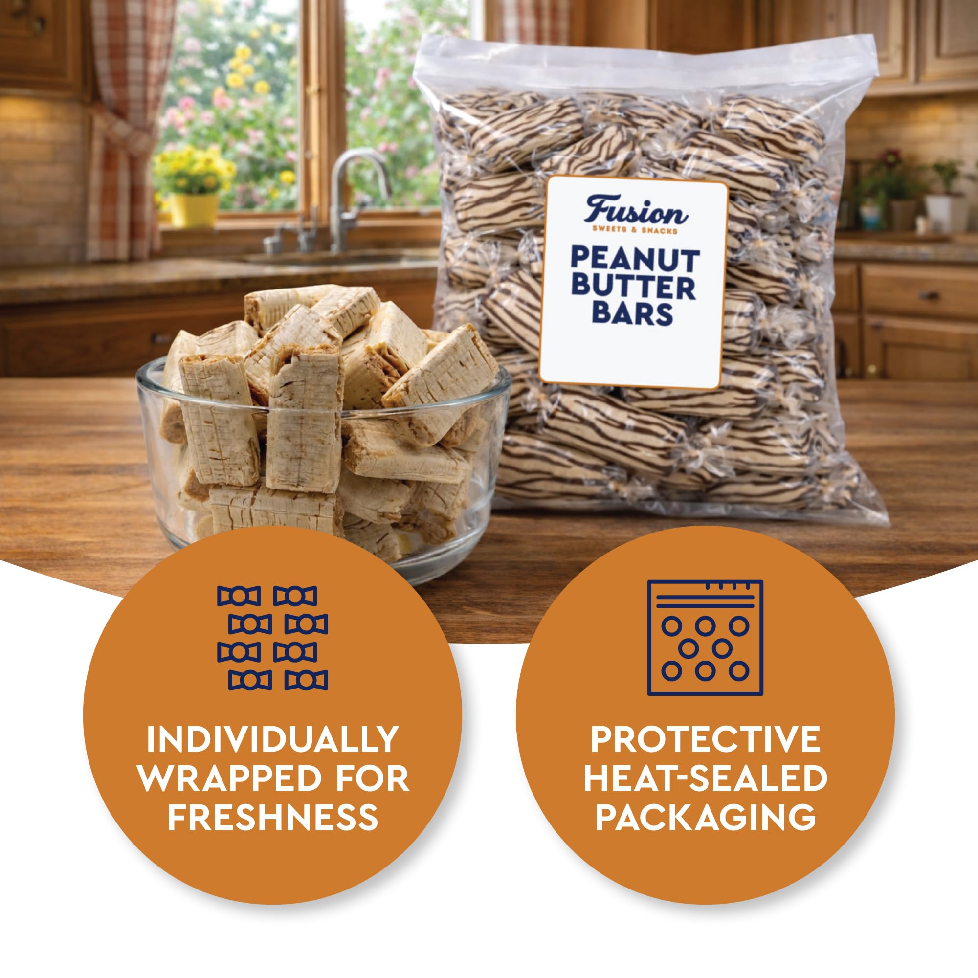 Peanut Butter Bars Candy - 1 Pound (Approx 60 Pieces), Peanut Butter Candy Bars In Bulk Bag, Individually Wrapped Old Fashioned Treats