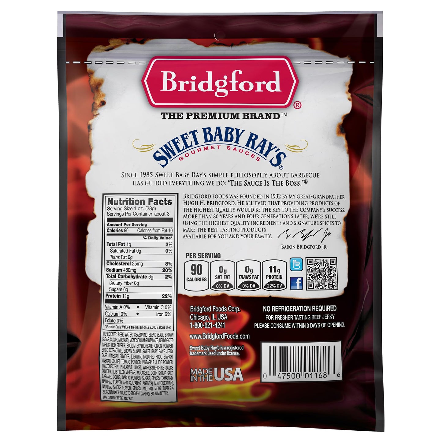 Bridgford Sweet Baby Ray’s Beef Jerky Original 3.25 oz Pack of 2 - Healthy High Protein Beef Jerky for Your Dietary Preferences - Ready-to-Eat Snacks