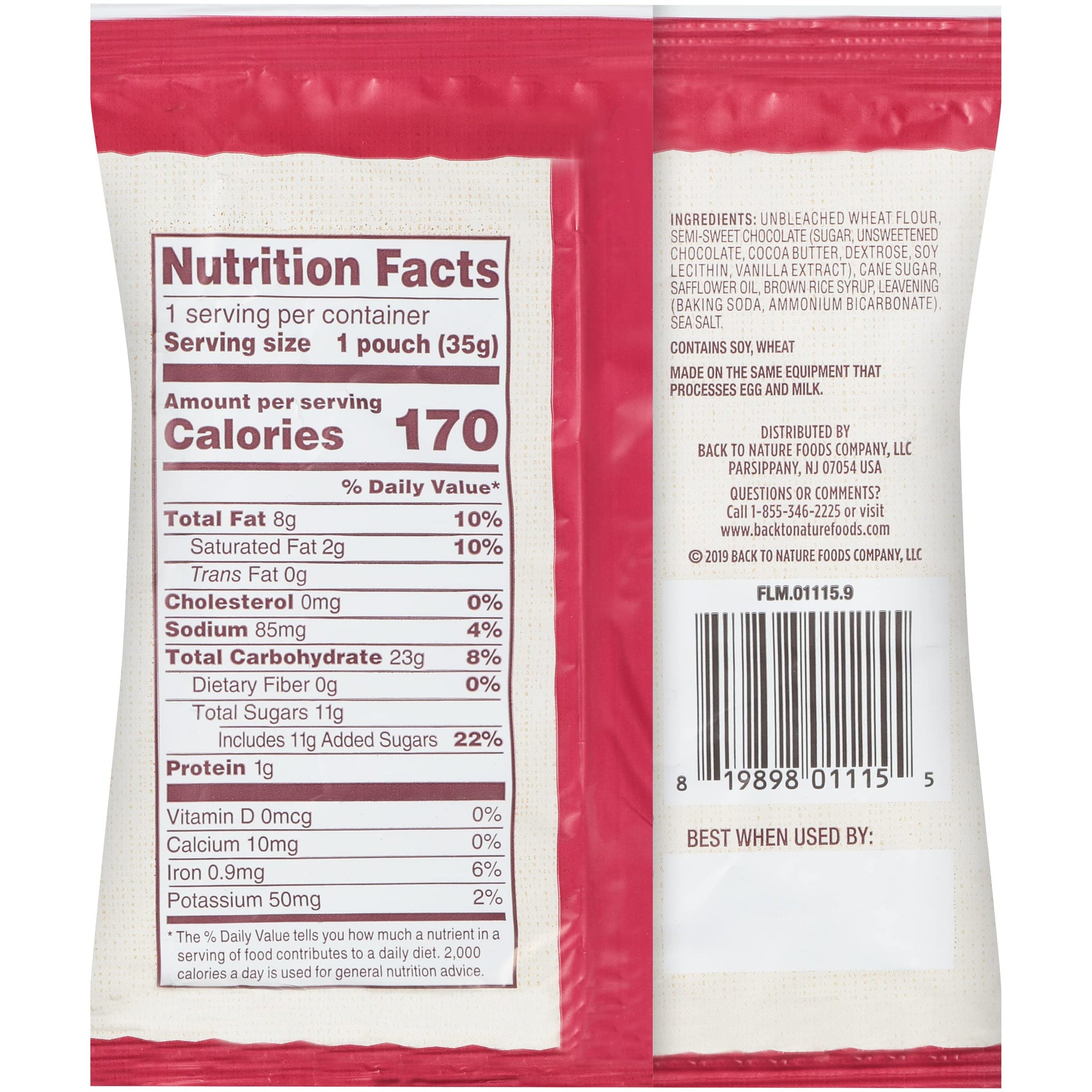 Back to Nature Chocolate Chunk Cookies - Individual Lunchbox Grab & Go Snack Bags - Dairy Free, Non-GMO, Made with Wheat Flour - 1.25 Ounce Pouches