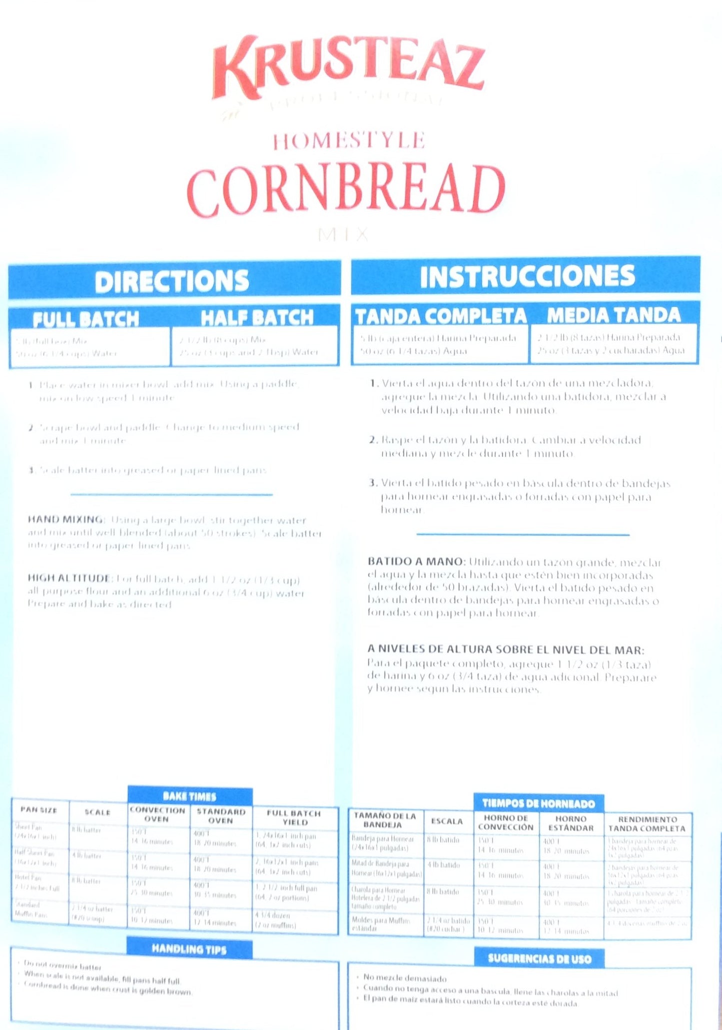 5 Pounds Krusteaz Homestyle Cornbread Mix Just Add Water Restaurant Quality