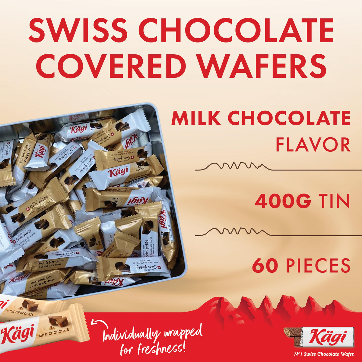 Kägi Swiss Milk Chocolate Covered Wafers, Premium, Classic Gift Tin, 400g