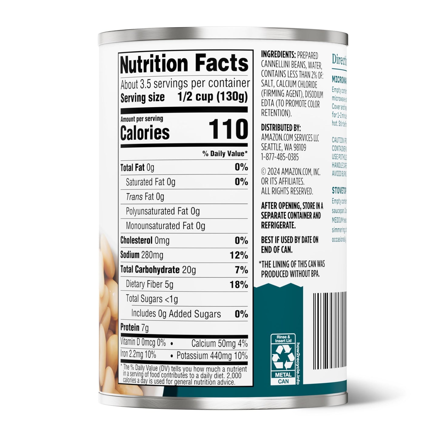 Amazon Grocery, Canned Cannellini Beans, 15.5 Oz