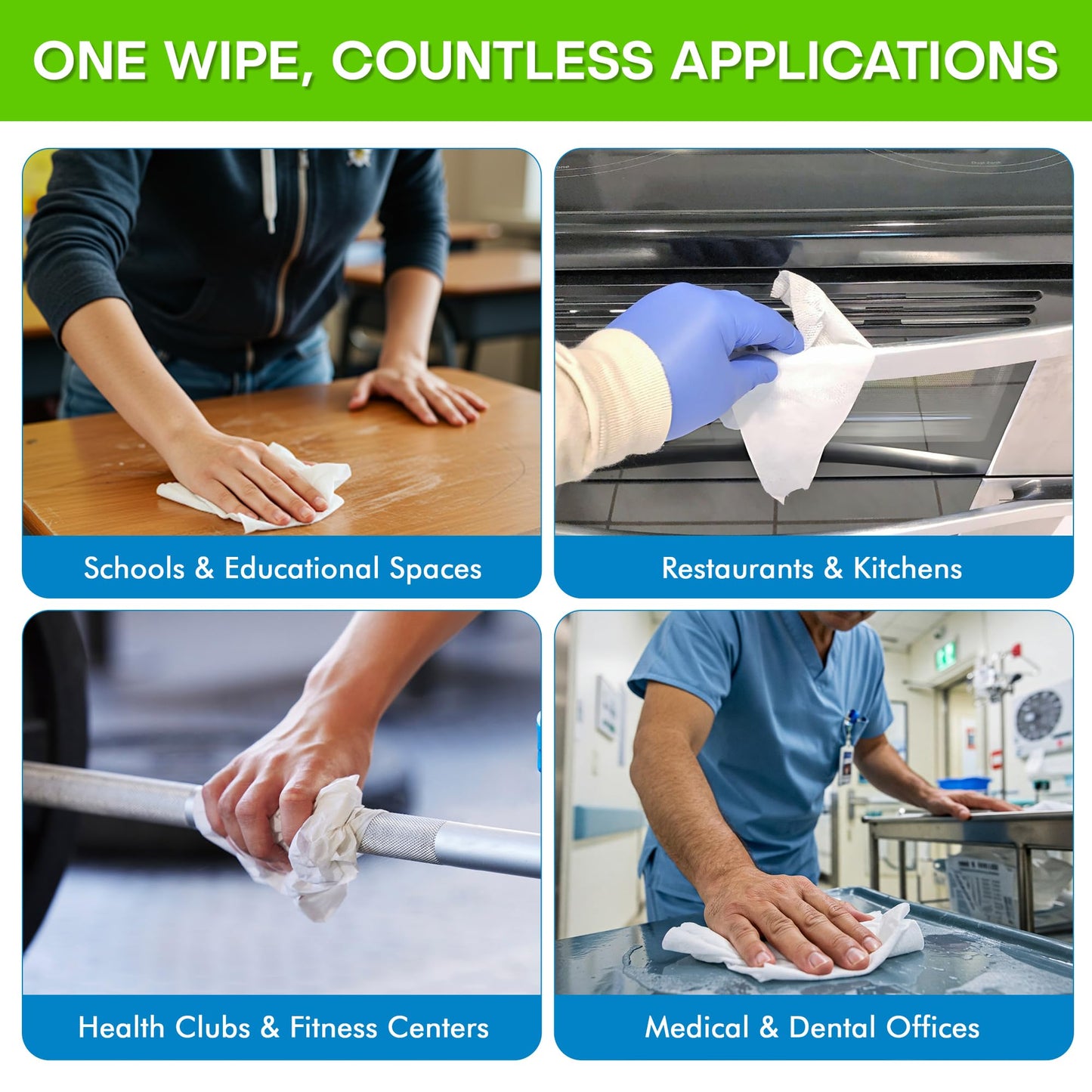 Zoom Wipes Gym Cleaning Wipes Refill - 4 Rolls (800 Wipes 3200 Total) - Commercial Disinfecting Surface Wipes for Fitness, Office, Schools