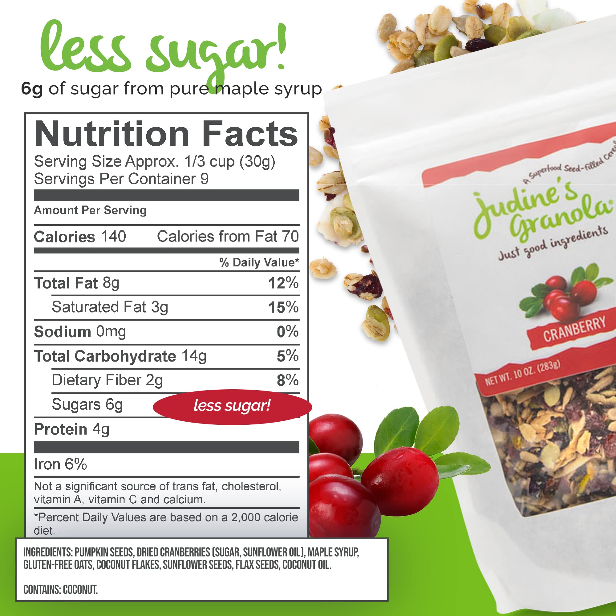 Judine's Granola Healthy Whole Grain Oats, Cranberry, 10 Ounces, Pack of 1