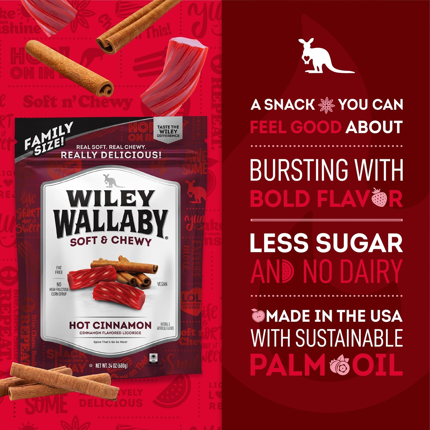 Wiley Wallaby Licorice 24 Ounce Classic Gourmet Soft & Chewy Australian Cinnamon Licorice Candy Twists, 1 Pack