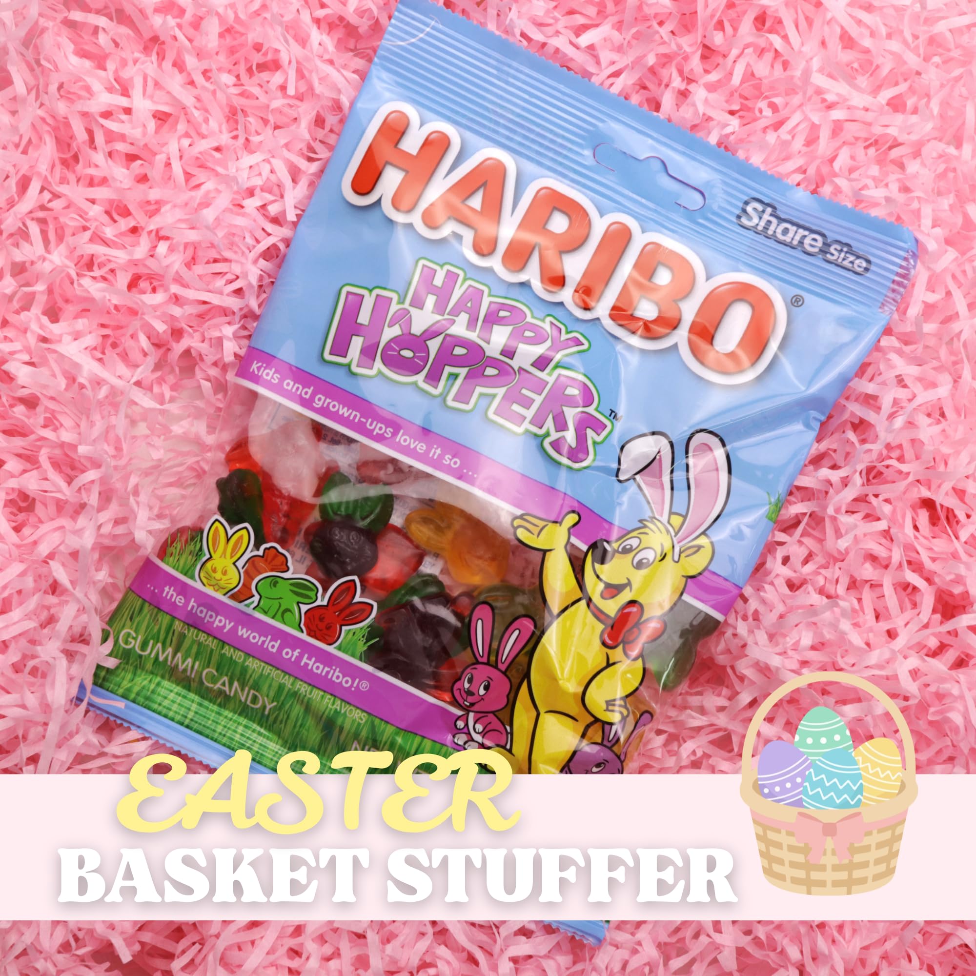 Haribo Happy Hoppers Easter Gummies, Assorted Fruit Flavored Candy, Basket Stuffers, 4 Ounces (Pack of 3)
