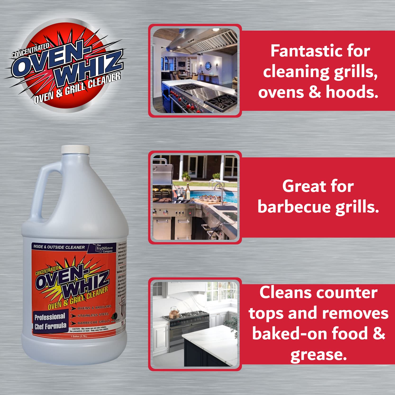 1 Gallon (128 Oz.) Oven-Whiz Oven & Grill Cleaner by FryOilSaver Co., Removes Tough Stains, Carbon, Grease & Food Burnt for BBQ Grills, Ovens, Grates