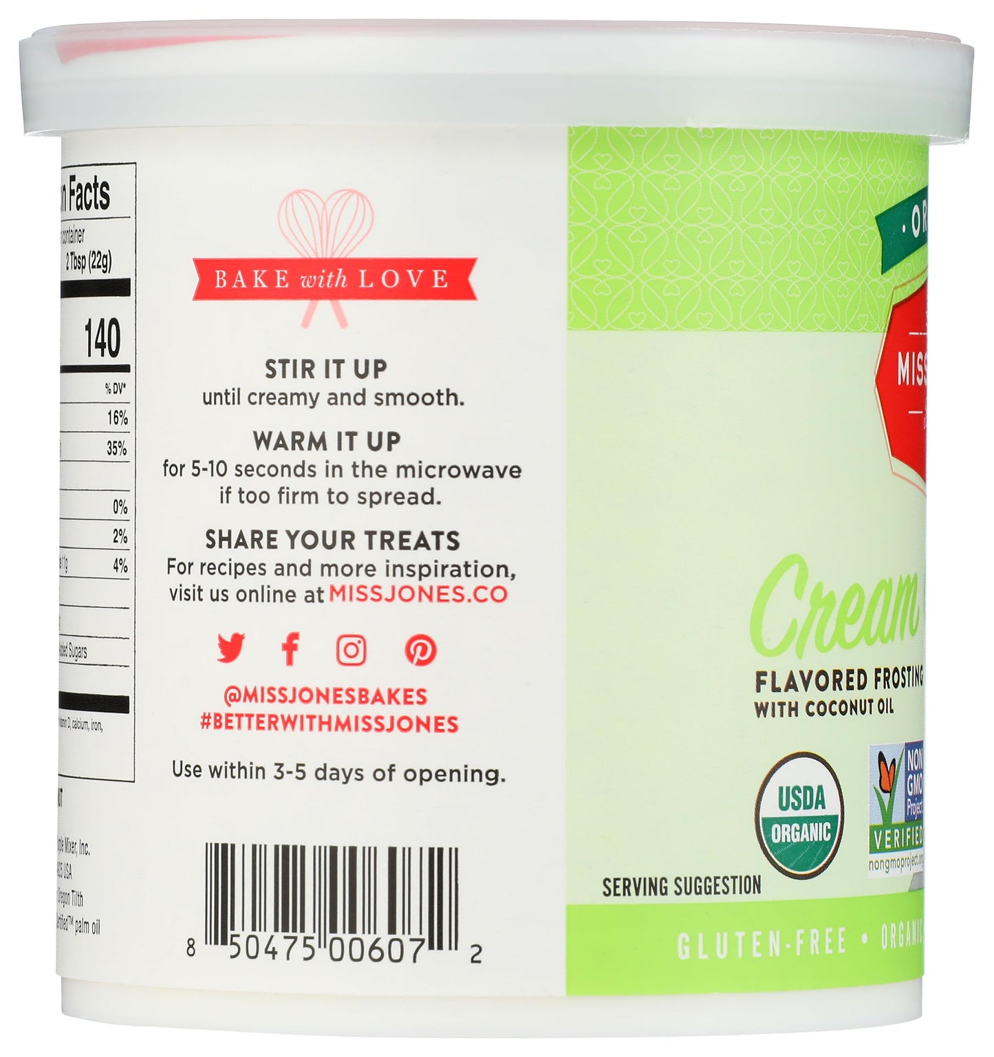 Miss Jones Baking Co Organic Cream Cheese Flavored Frosting, 11.29 OZ
