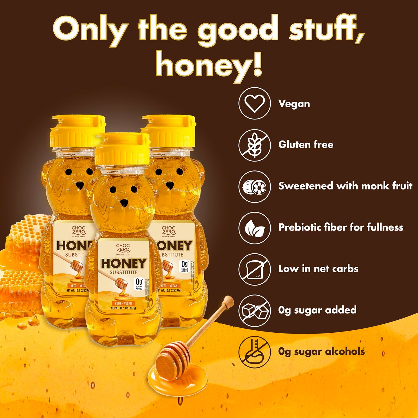 ChocZero Sugar-Free Honey Substitute - 1:1 Natural Honey Equivalent, Keto & Vegan Friendly, 10.5 oz Bottle