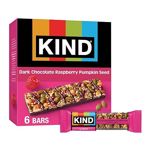 KIND Healthy Snacks Bars, Dark Chocolate Raspberry Pumpkin Seed, Gluten Free, High Fiber Snacks, 5g Protein, 6 Count