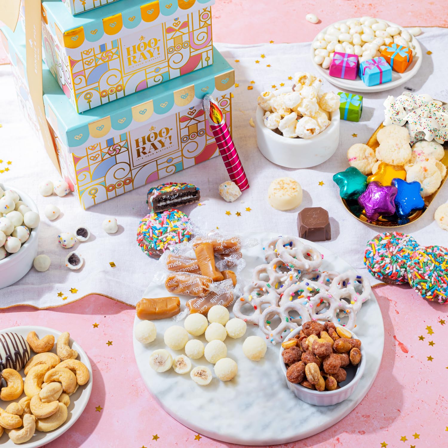 Gift Basket, Gift Tower, Candy Gift Box, Assortment Tray- Men, Women, Children Kids & Families- Bonnie and Pop (Birthday)