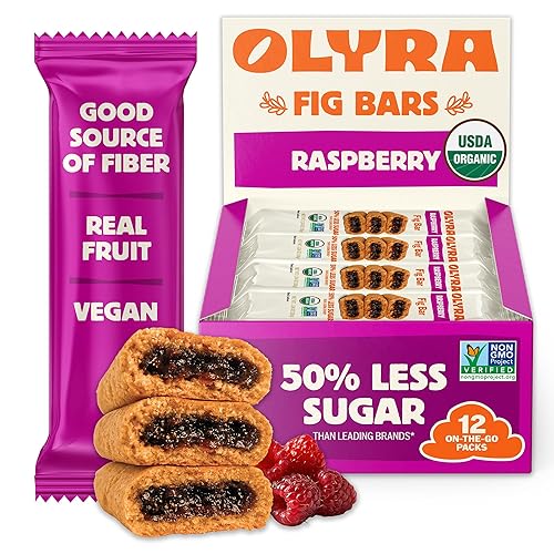 Olyra Raspberry Fig Bars, Organic Snacks, Healthy Snacks for Adults and Kids, Low Sugar, Vegan, Office Breakfast Bars, USDA Certified Organic, Non GMO