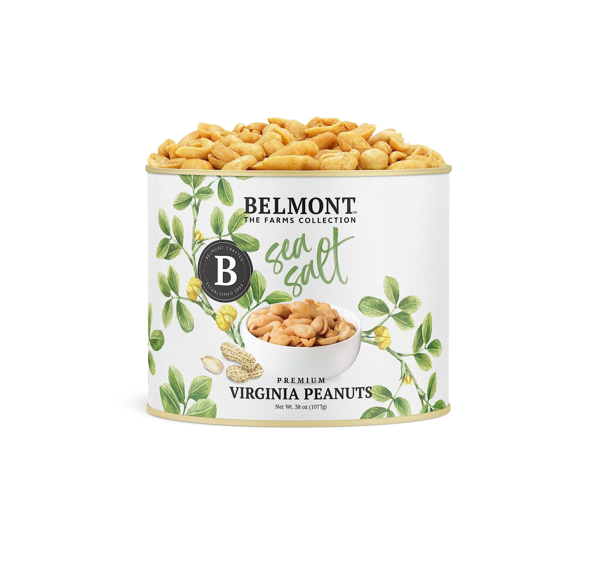 Belmont Peanuts Gourmet Sea-Salted Virginia Peanuts, 38 oz (1 Pack) - Only 3 Simple Ingredients, No Preservatives, 7g Protein - A Premium, Salty