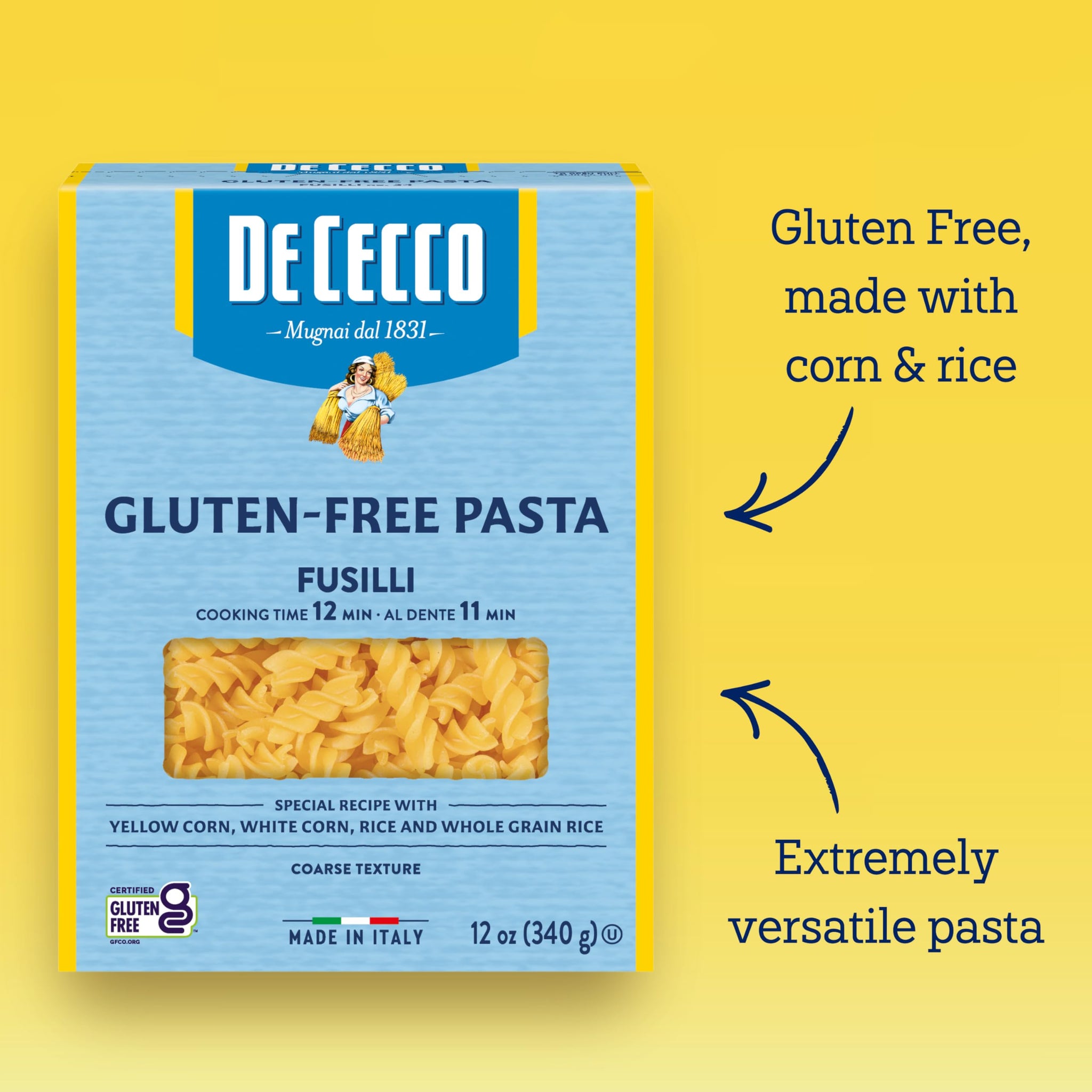De Cecco Fusilli Gluten Free, 12 Ounces (Pack of 6)