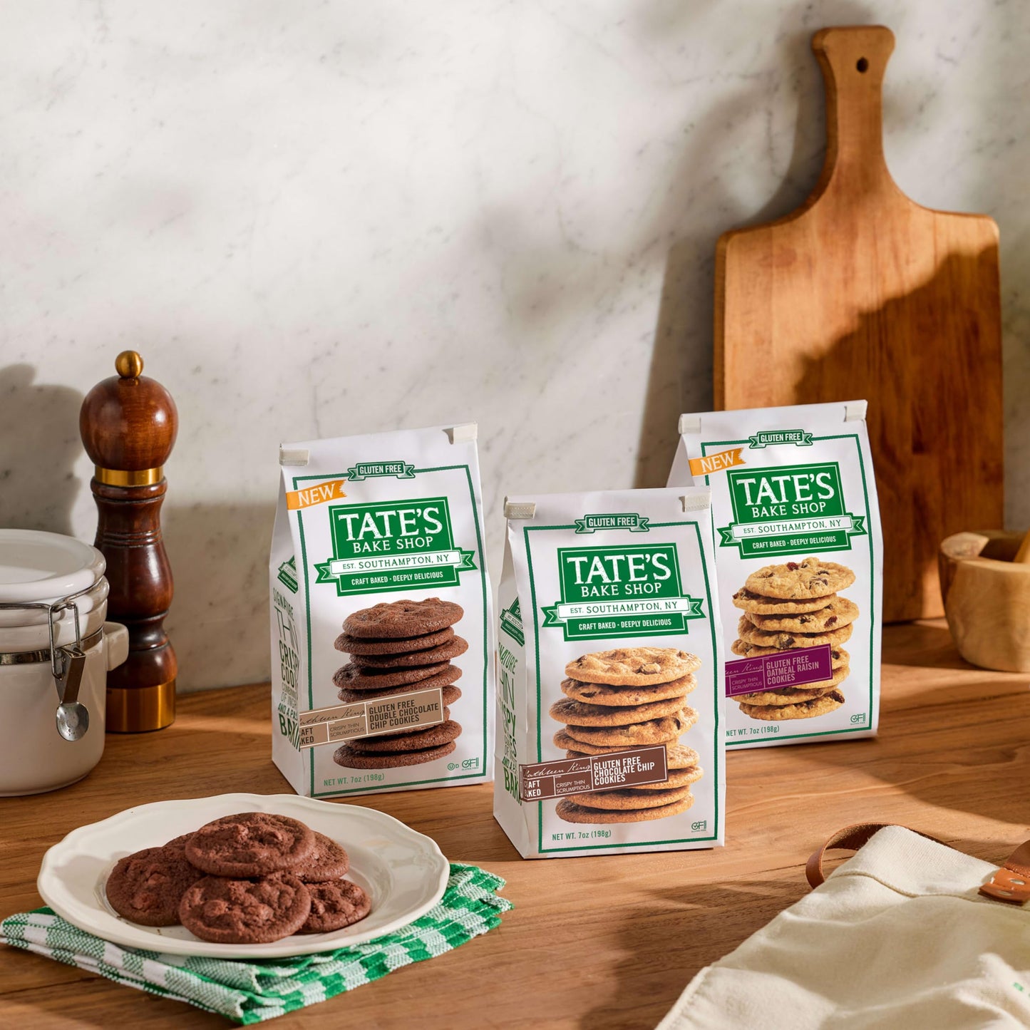 Tate's Bake Shop Gluten Free Cookies Variety Pack, Oatmeal Raisin, Ginger Zinger, Double Chocolate Chip, and Chocolate Chip Cookies, 4-7 oz Bags