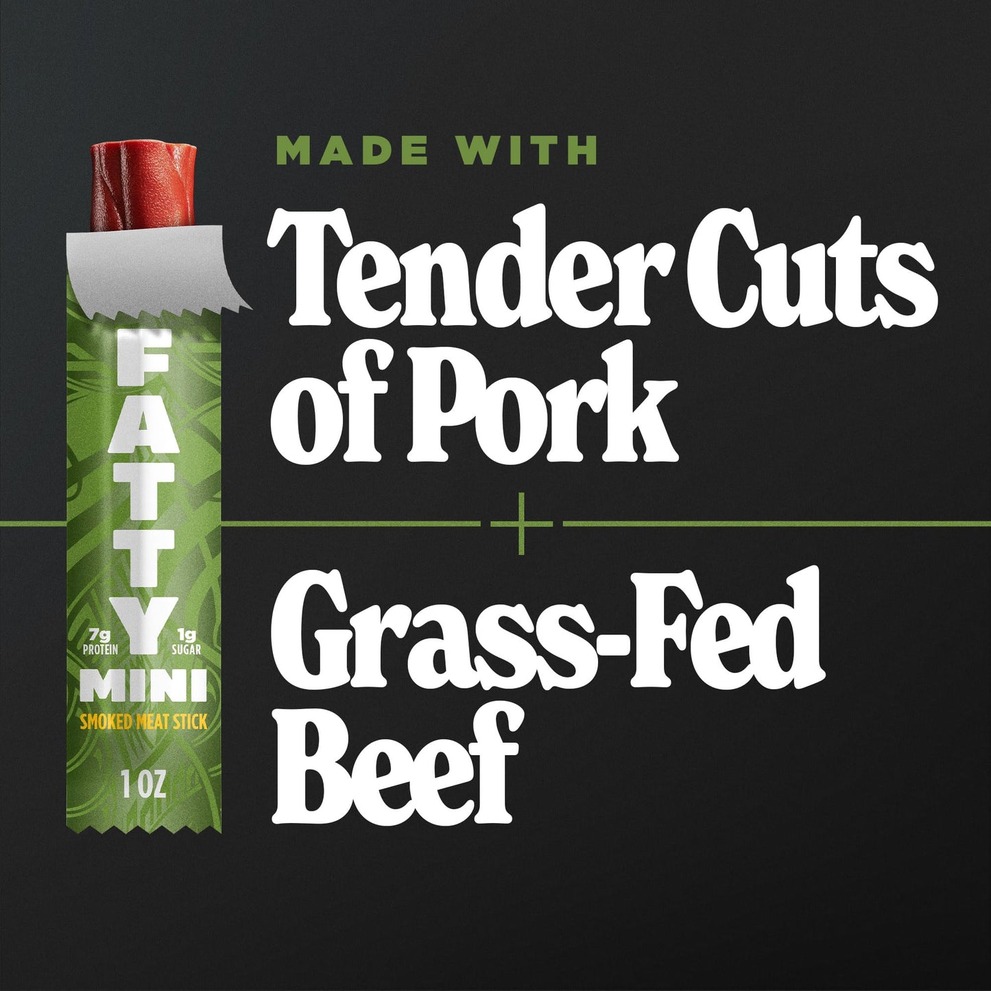 FATTY Mini Meat Sticks, Made with Grass Fed Beef, Pork Raised Without Antibiotics, 7g Protein Per Stick, Jalapeno Minis, 1 oz. Snack Size (Pack of 10)