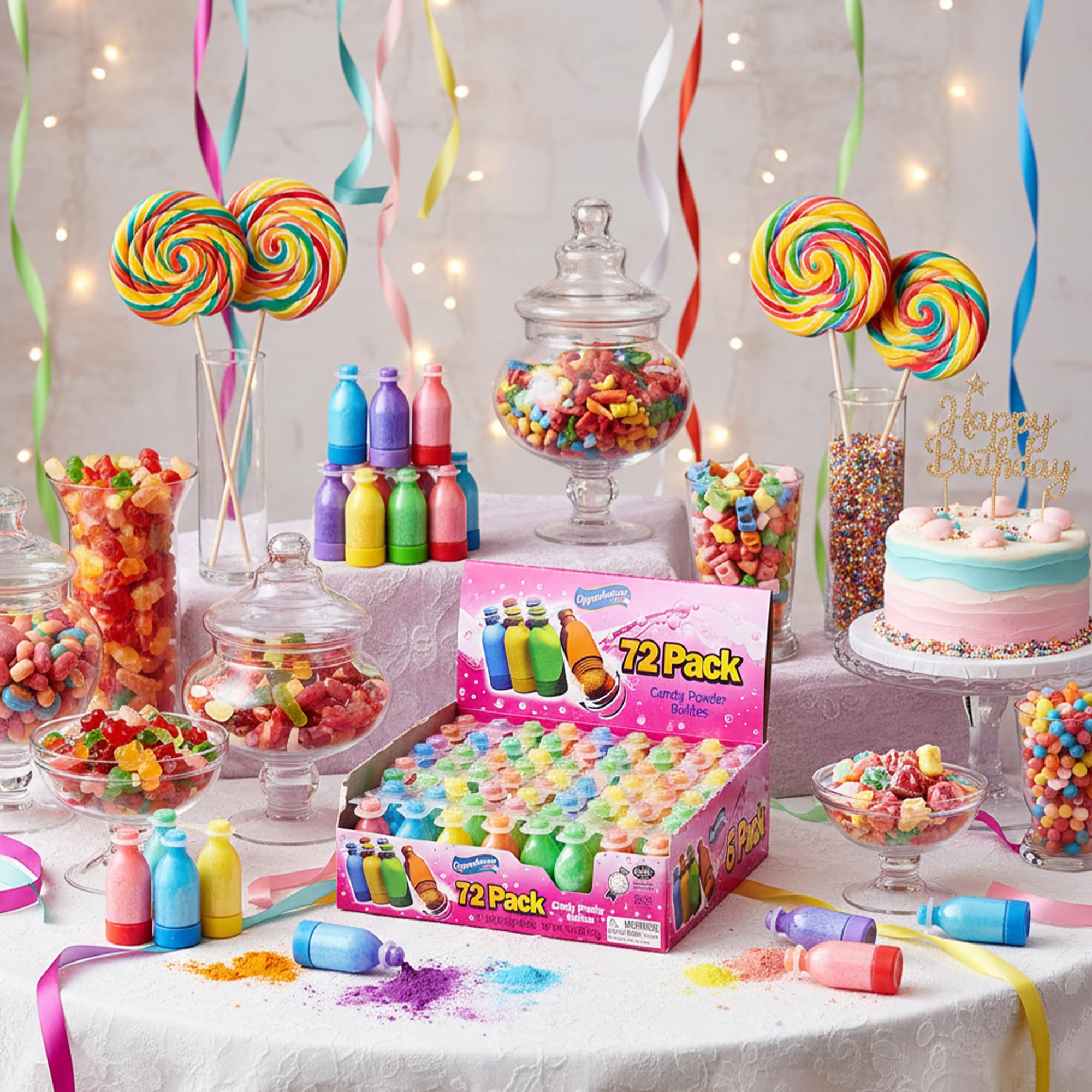 72-Count | Assorted Candy Powder Bottles - Fun Novelty Treats, Perfect for Party Favors and Goodie Bags, Gluten-Free & Kosher