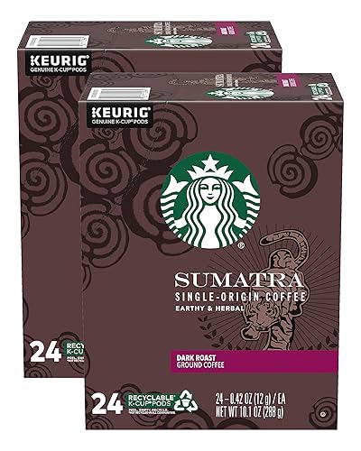 Starbucks Sumatra Single-Origin Coffee K-Cup Pods, Dark Roast Ground Coffee with Earthy & Herbal Flavor, 24 CT K-Cup Pods Per Box (Pack of 2 Boxes)