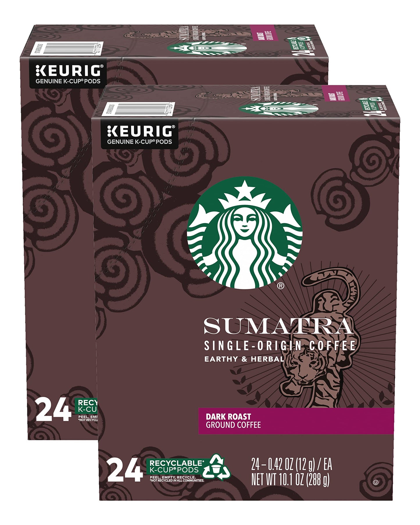 Starbucks Sumatra Single-Origin Coffee K-Cup Pods, Dark Roast Ground Coffee with Earthy & Herbal Flavor, 24 CT K-Cup Pods Per Box (Pack of 2 Boxes)