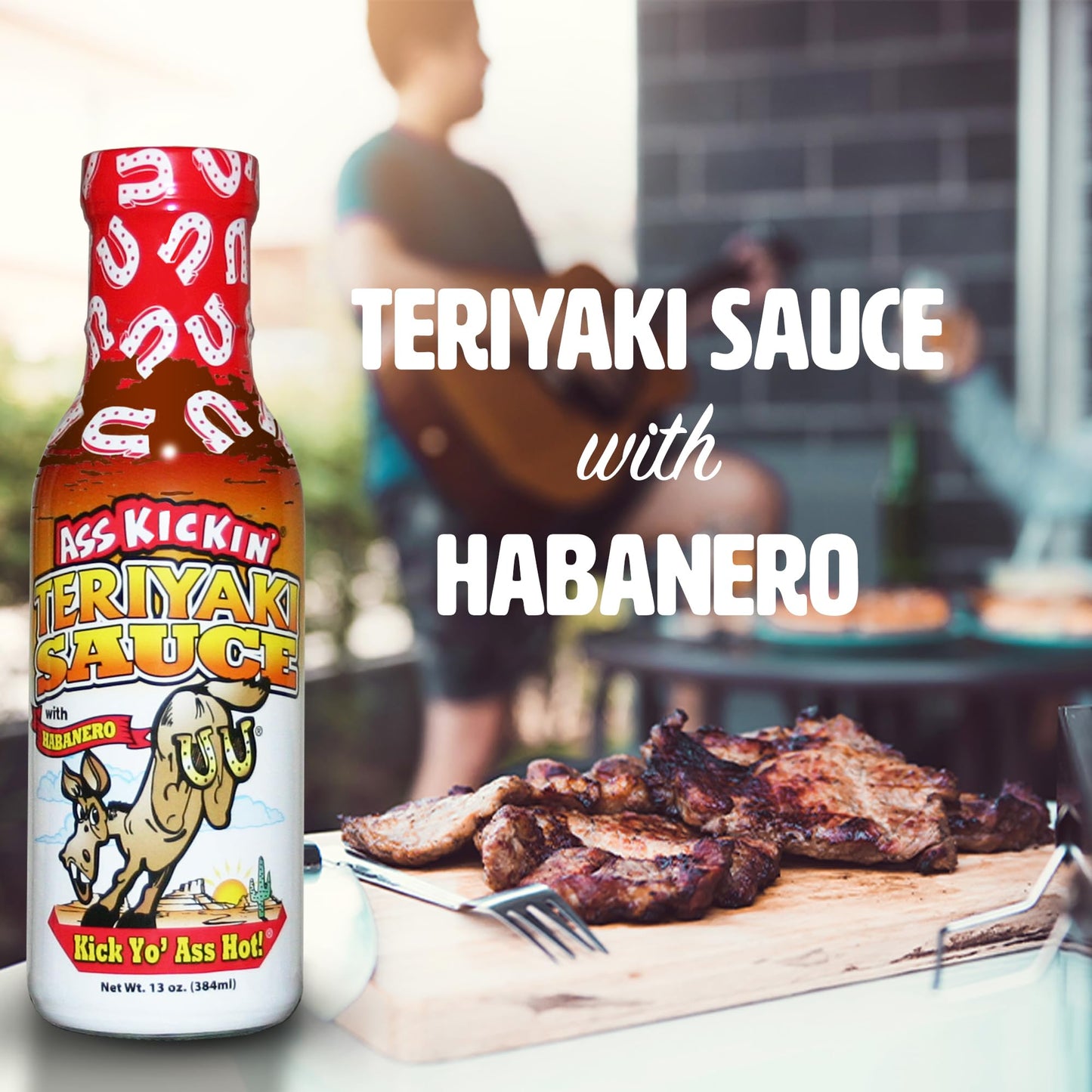 KICKIN' Spicy Teriyaki Sauce with Habanero - 13 oz. - Premium Gourmet Hot Stir Fry Sauce - Perfect Steak Marinade or Chicken Teriyaki Sauce