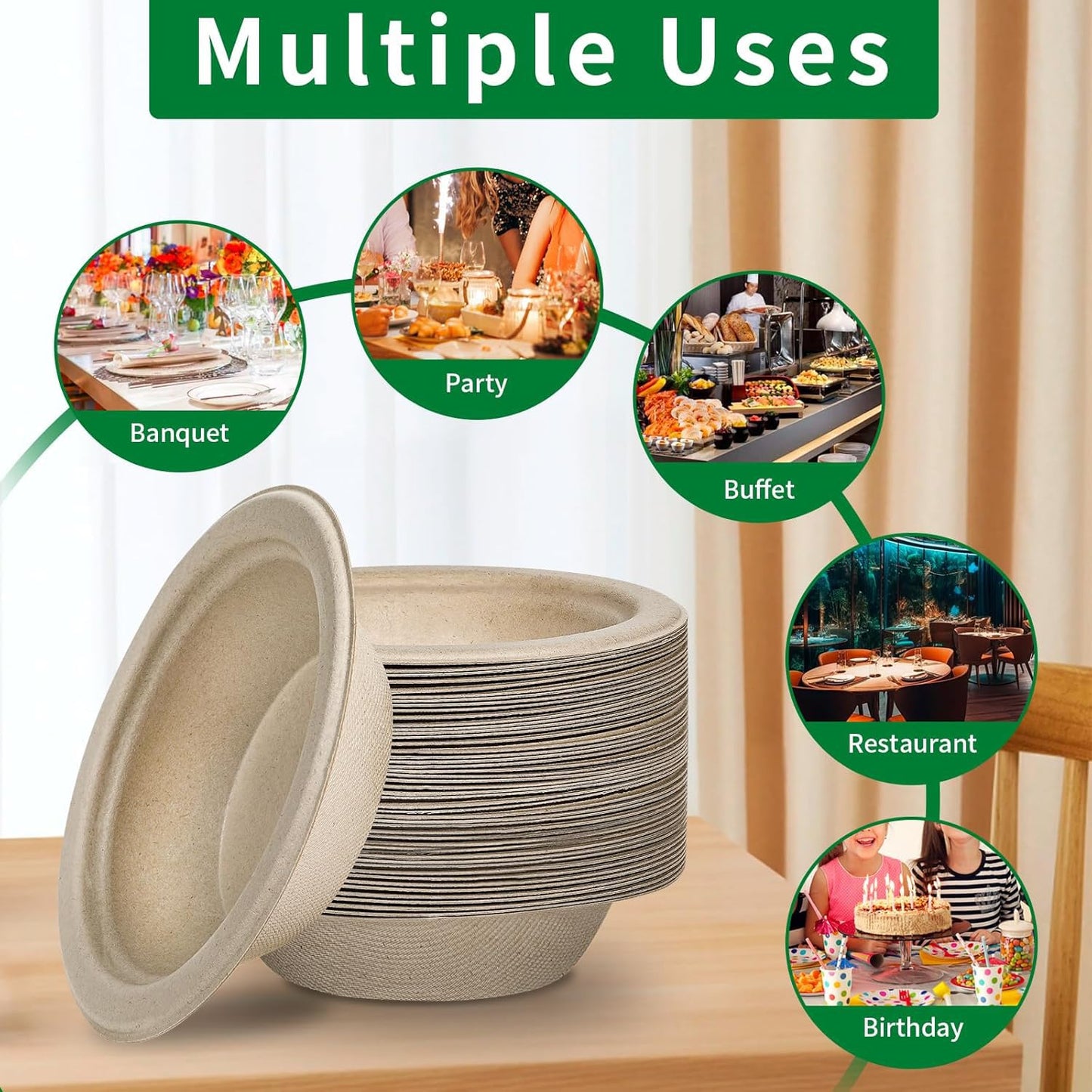 Shimglim 18oz Disposable Sturdy Paper Bowls, Microwave-Safe, Compostable Heat Resistant Soup Bowl, Biodegradable Bagasse Hot Food Plates and Bowls