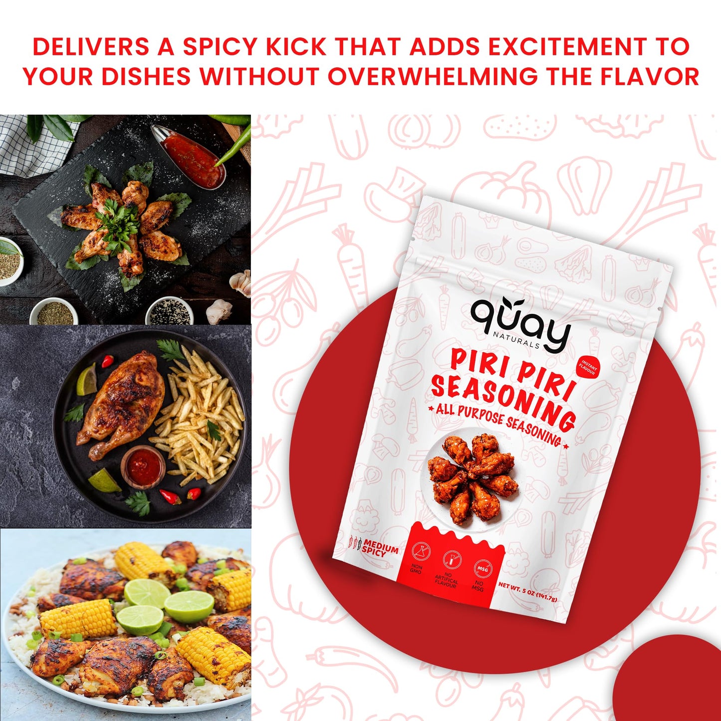 Quay Naturals Piri Piri Seasoning Mix, 5 oz - Original Flavor - Perfect for Chicken, Seafood & Fries - Multi Purpose Peri Peri Spice Rub & Blend - No