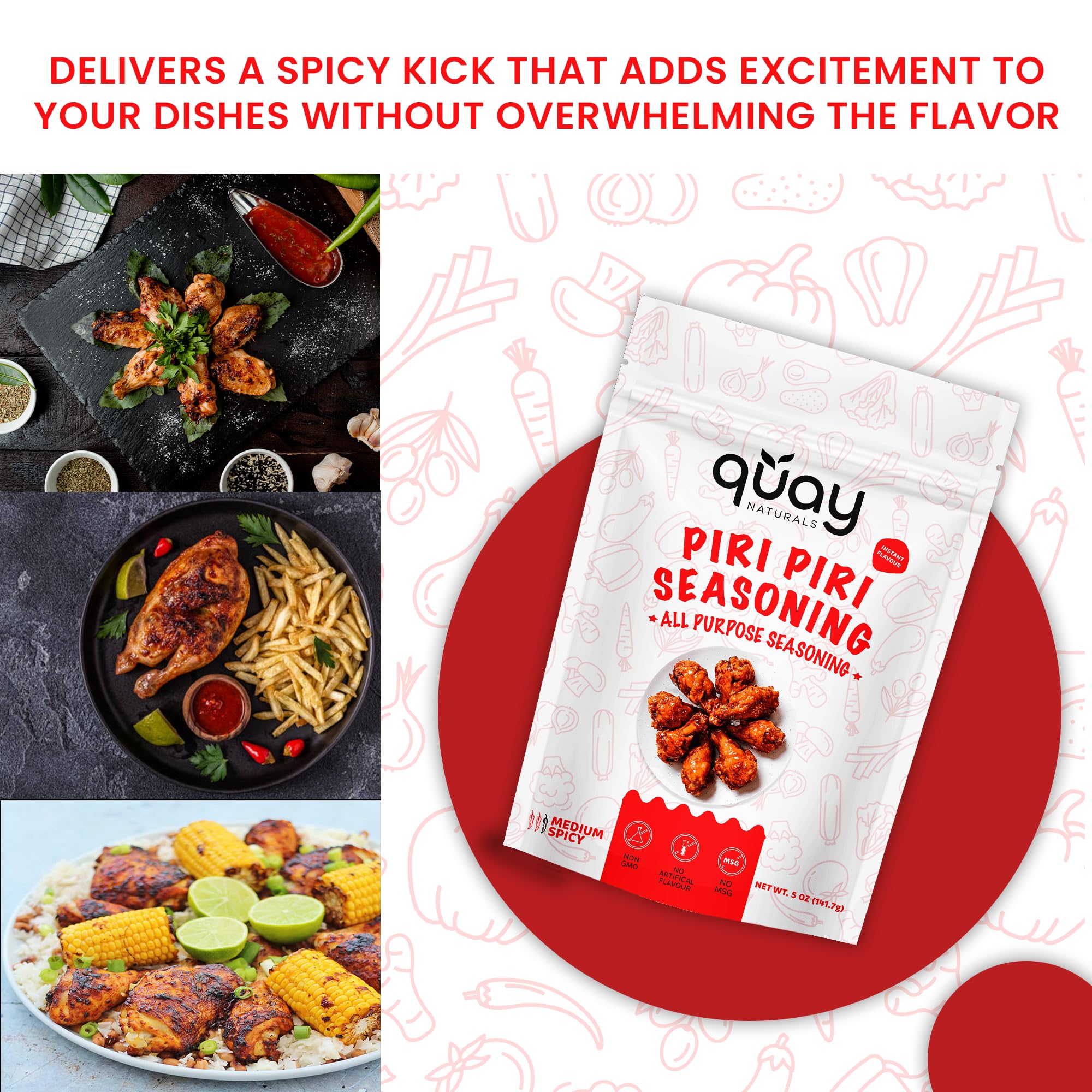 Quay Naturals Piri Piri Seasoning Mix, 5 oz - Original Flavor - Perfect for Chicken, Seafood & Fries - Multi Purpose Peri Peri Spice Rub & Blend - No