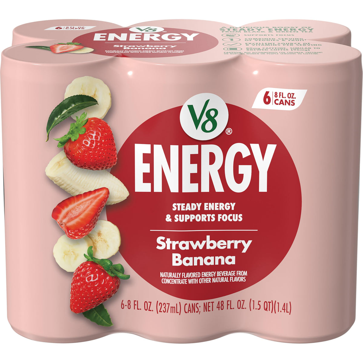 V8 Energy Strawberry Banana Juice Energy Drink, 8 fl oz Can (6 Pack)
