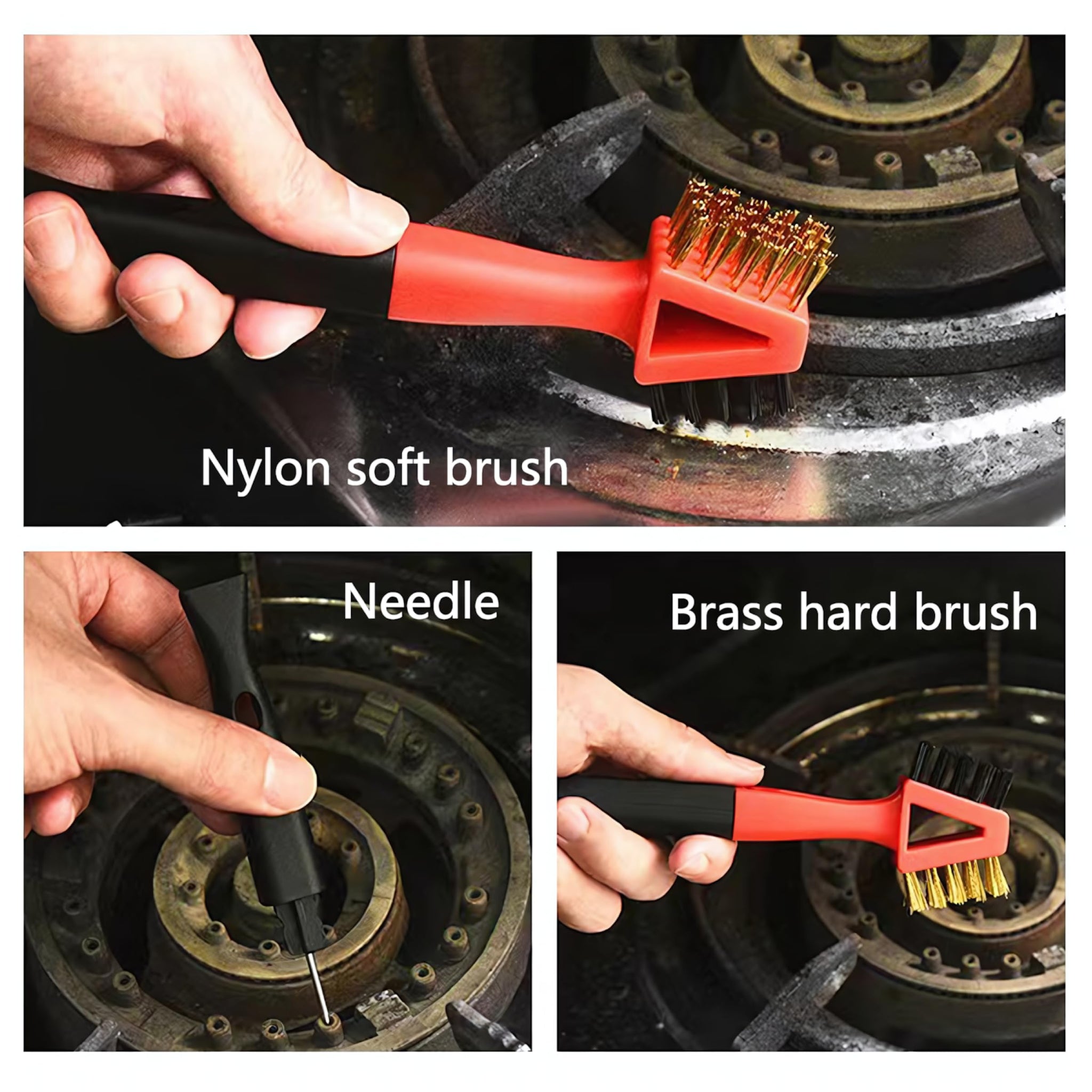3Pcs (2 Heavy Duty Wide Using Stainless Steel Scraper and 3-in-1Kitchen Stove Cleaning Brush), Brass Brush,Wire Brush,Metal Brush,Nylon Brush, Rust