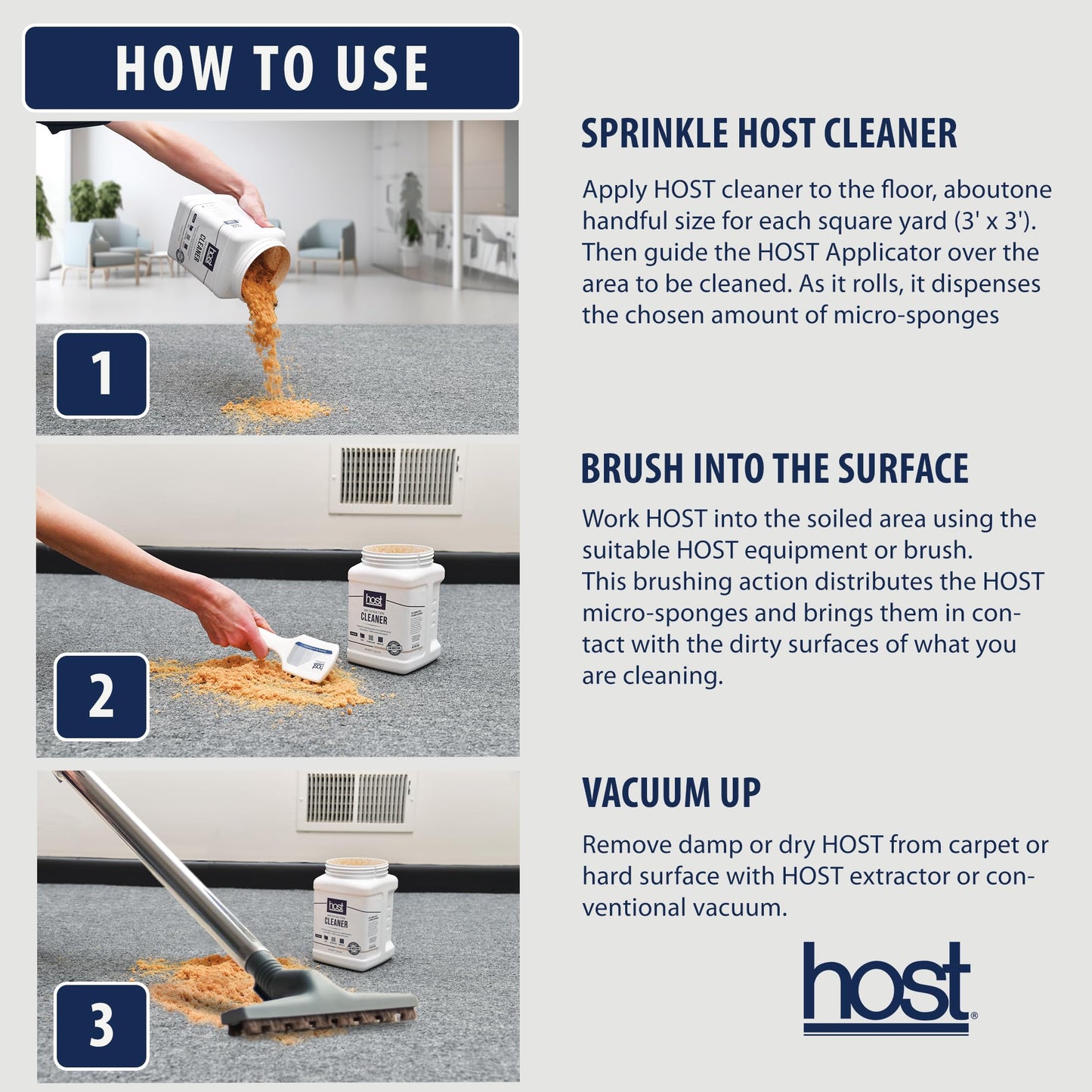 HOST® Dry Extraction Cleaner - Natural, Non-Toxic, Biodegradable Cleaning Compound for Carpets, Grouted Tile, and Textured Floors - Low Moisture