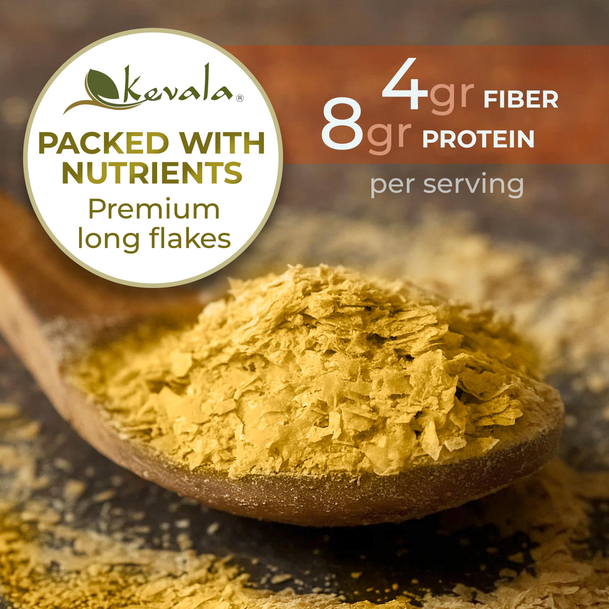 Kevala Nutritional Yeast Large Flake - Fortified Yeast with Extra Vitamin B, Vegan Parmesan Cheese Substitute, Seasoning for Salads and Snacks, Great
