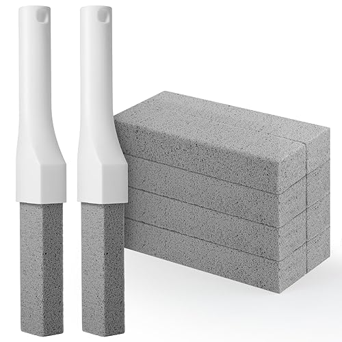 8 Pack Pumice Stone Toilet Bowl Cleaner with Long Handle - Replaceable Toilet Pumice Stone, Equipped with 2 Handles and 8 Floating Stones for Cleaning