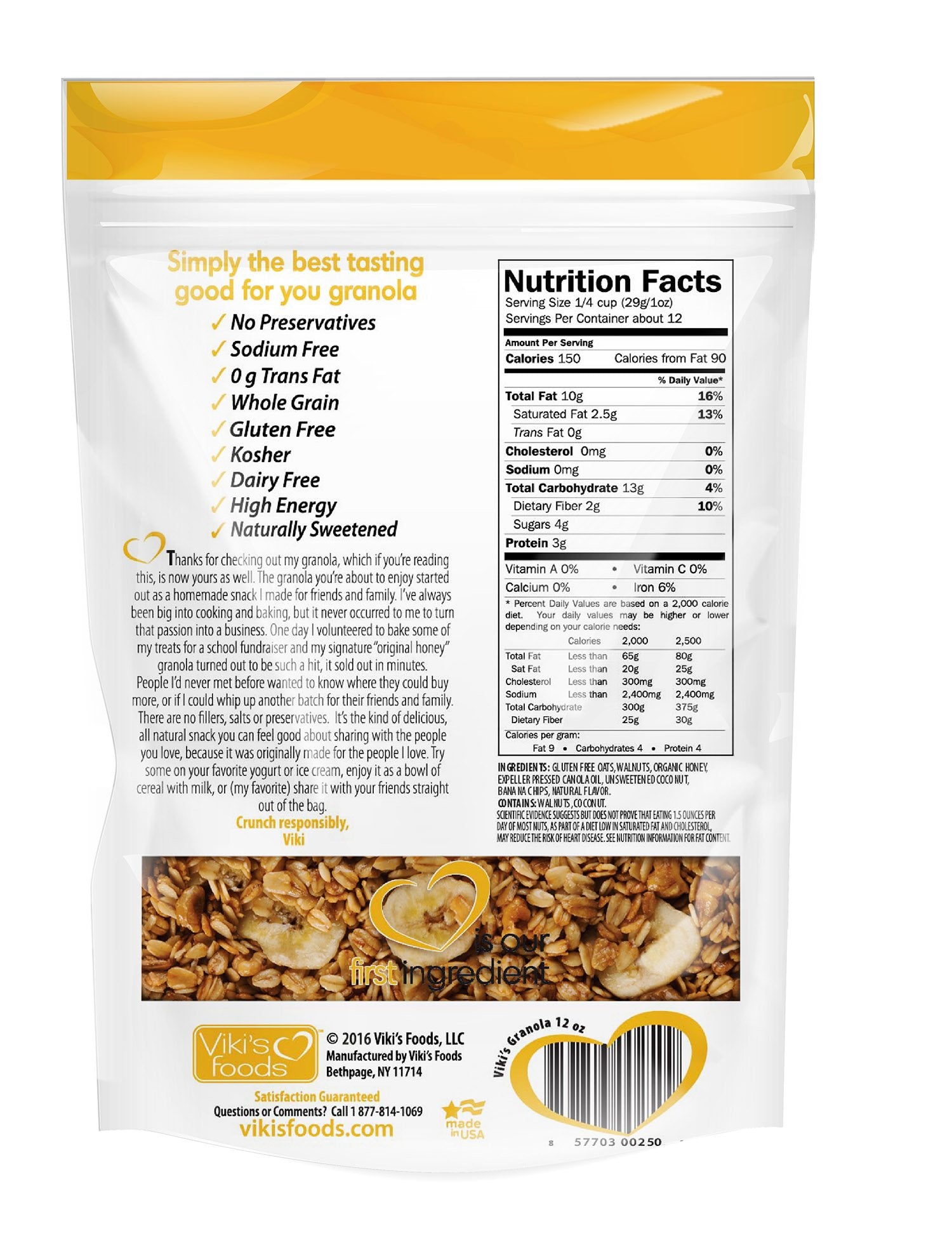 Viki's Granola, Banana Walnut, 12 Ounce
