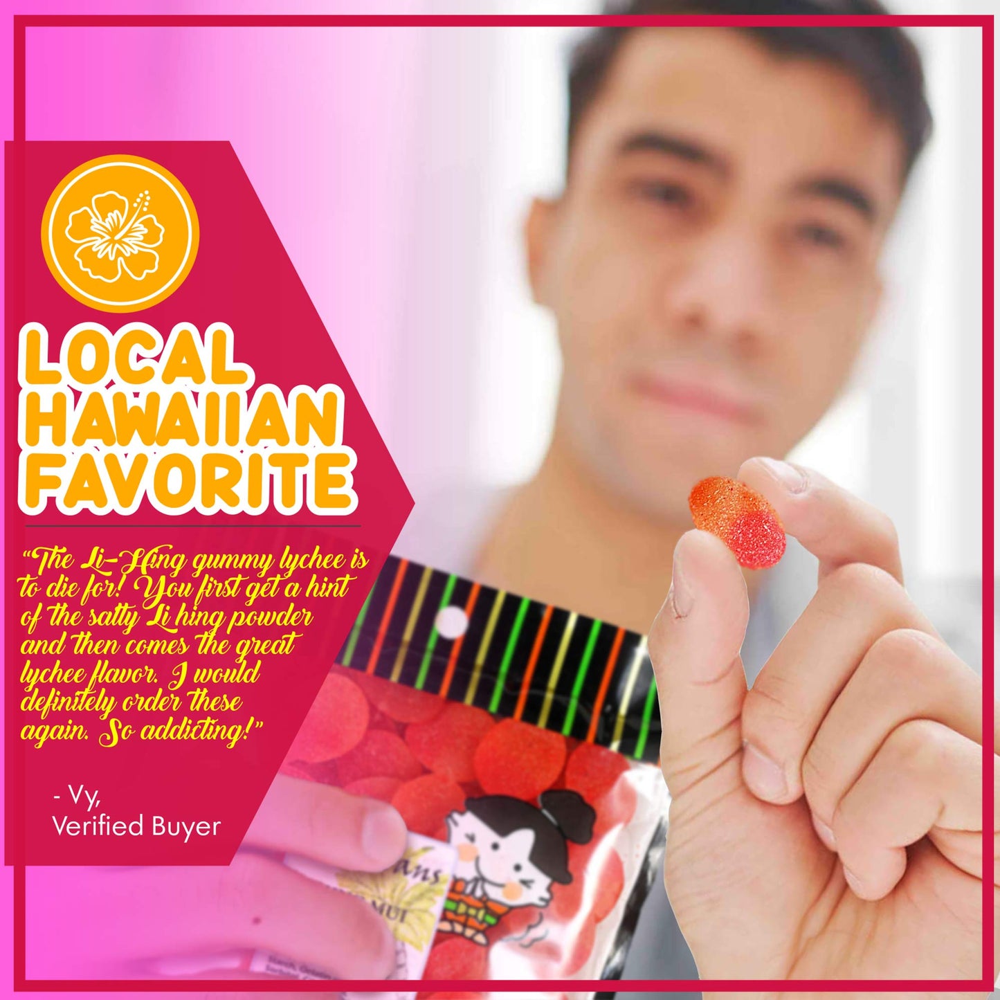 Asia Trans Lychee Gummies with Li Hing Mui Plum Powder | Hawaiian Favorite | Sweet & Sour Soft Gummy Candy