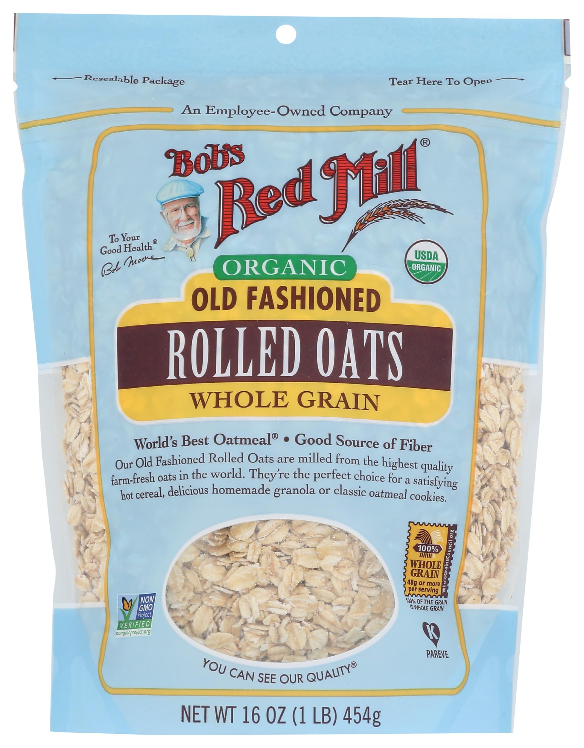 Bob's Red Mill Organic Old Fashioned Rolled Oats, 16oz (Pack of 1) - Organic, Non GMO, Whole Grain, Vegan, Kosher