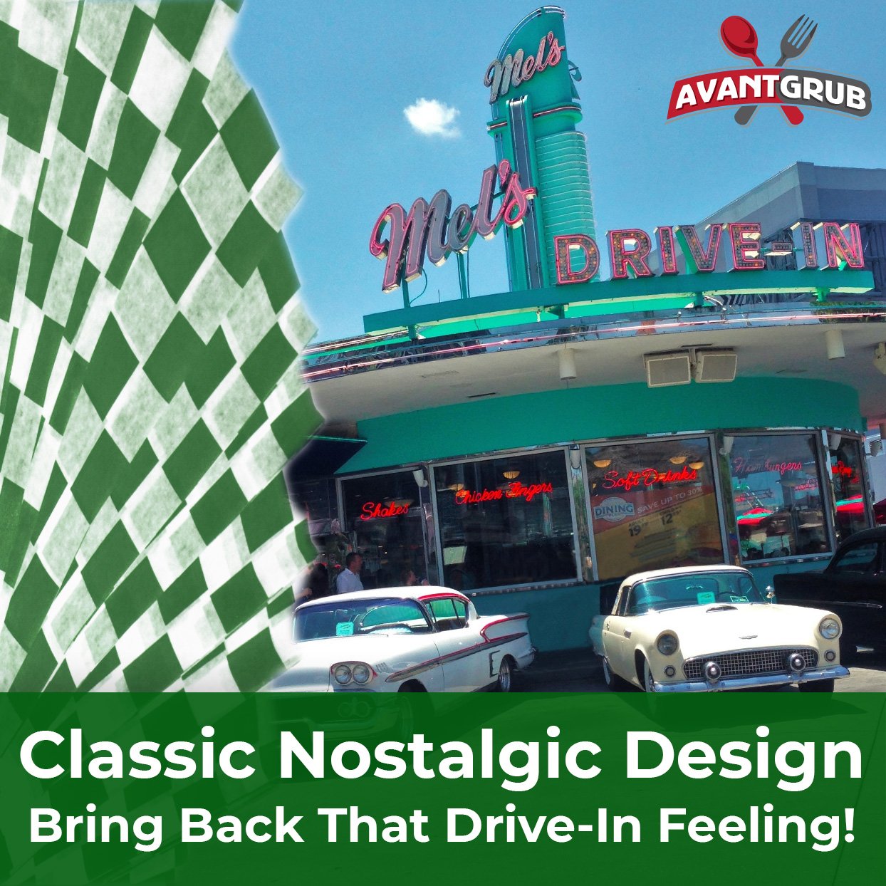 Avant Grub Deli Paper 300 Sheets. Turn Your Backyard Cookout Party into a Special Event with Green & White Checkered Food Wrapping Papers