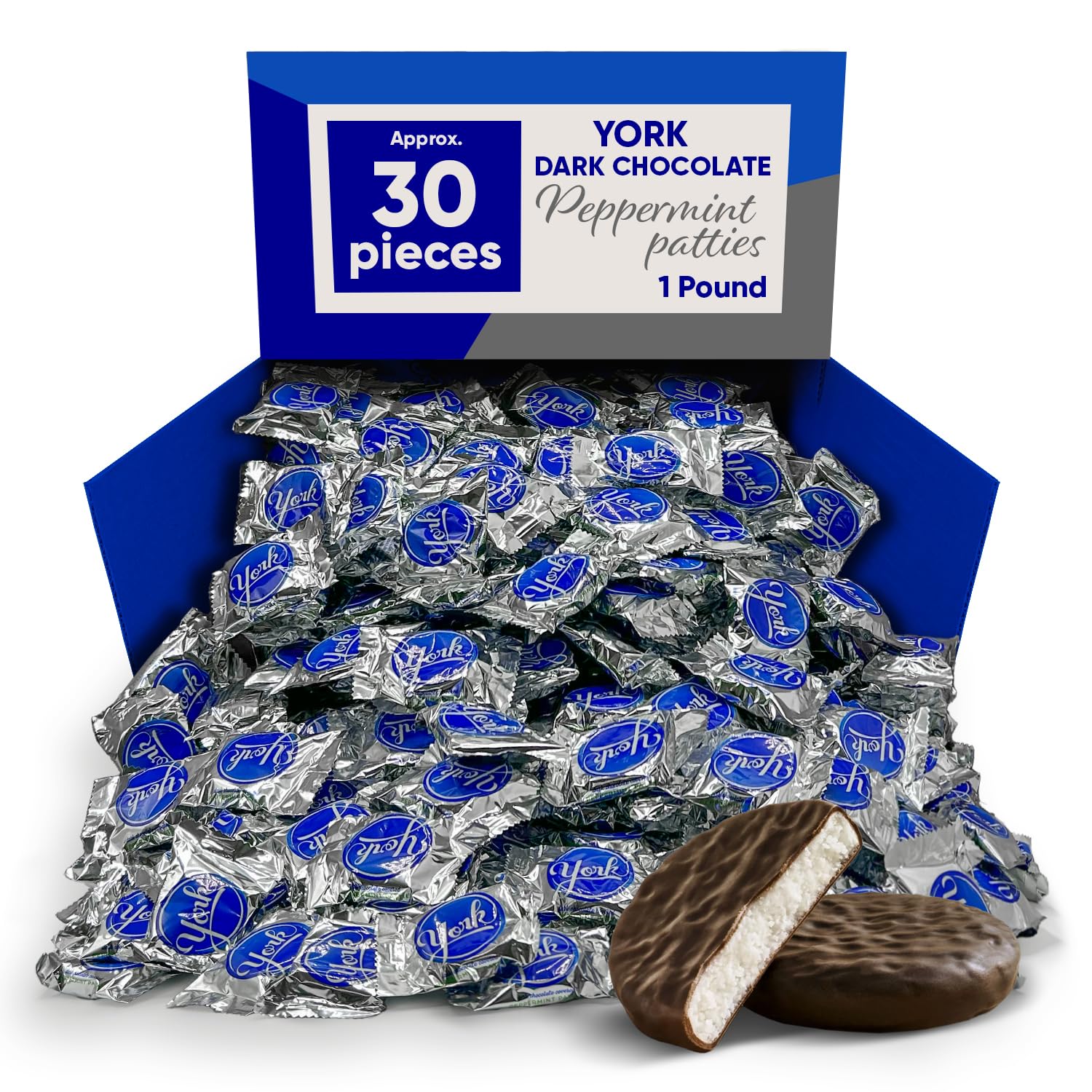 York Dark Chocolate Covered Peppermint Patties - 1 Pound Perfect As Christmas Candy and Holiday Snacks - Dark Chocolate Candy Filled Peppermint Candy