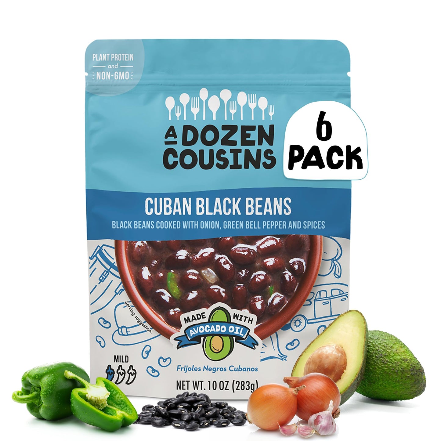 A Dozen Cousins Vegan Black Beans 6pk, Seasoned Healthy Microwave Cuban Black Beans in Avocado Oil, Ready to Eat Prepared Food, Easy Plant Protein