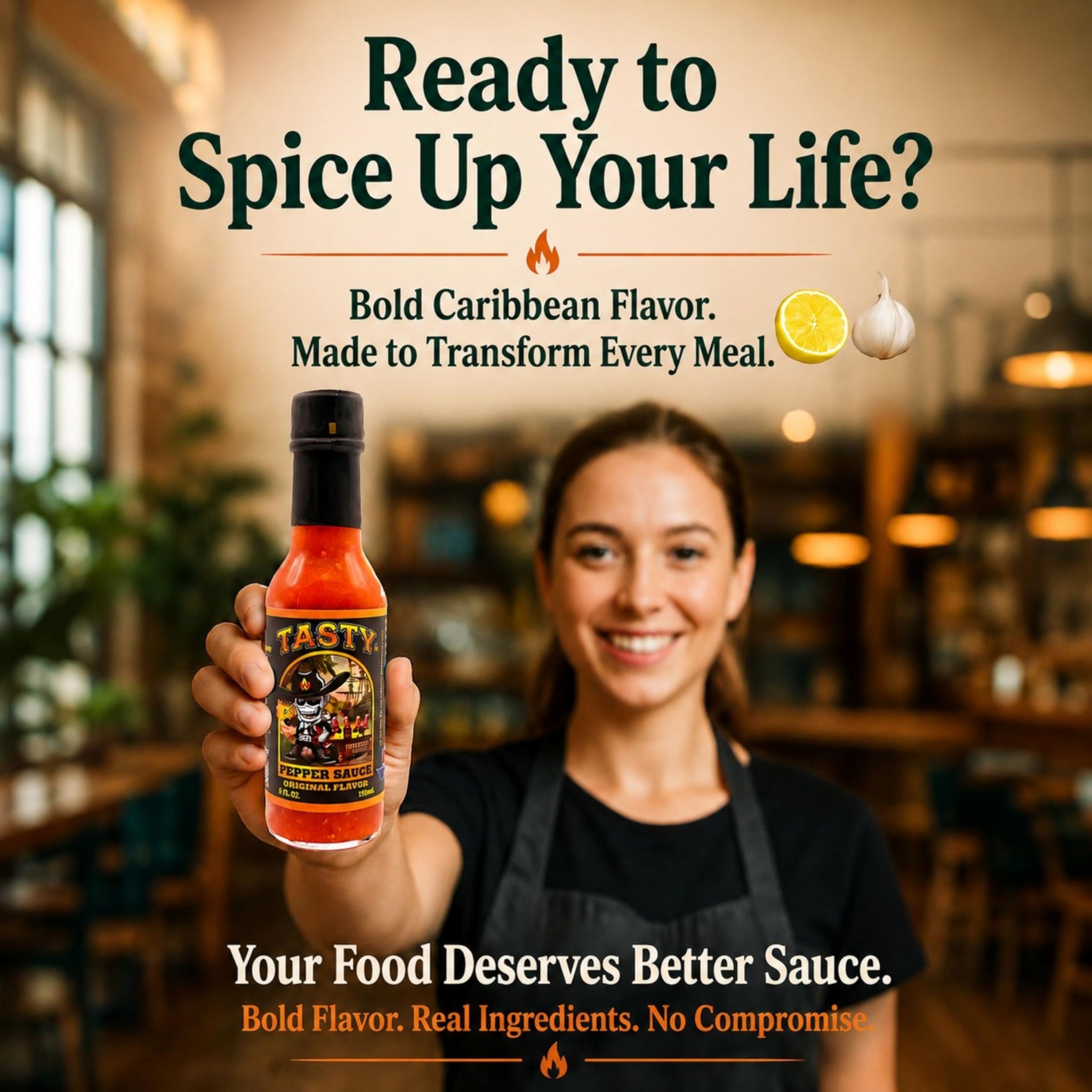 Tasty Pepper Sauce - Caribbean Scotch Bonnet Hot Sauce, Salsa Picante Gourmet Pepper Sauce, Texas Made, Mild-Medium Heat (30k SHU), Great for Wings