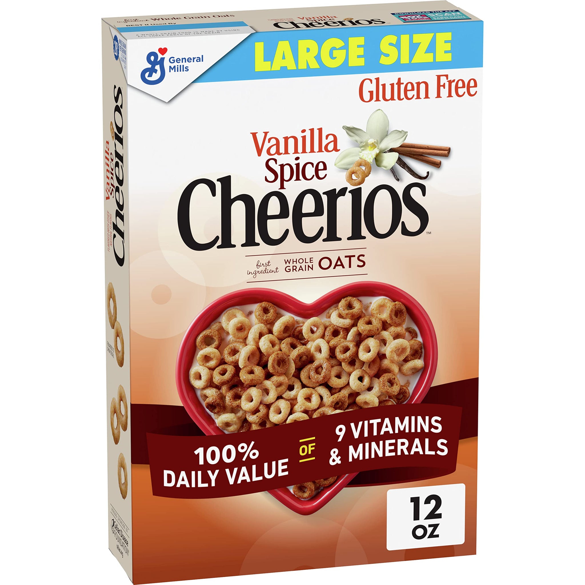 Vanilla Spice Cheerios Heart Healthy Cereal, Gluten Free Cereal With Whole Grain Oats, Large Size, 12 oz