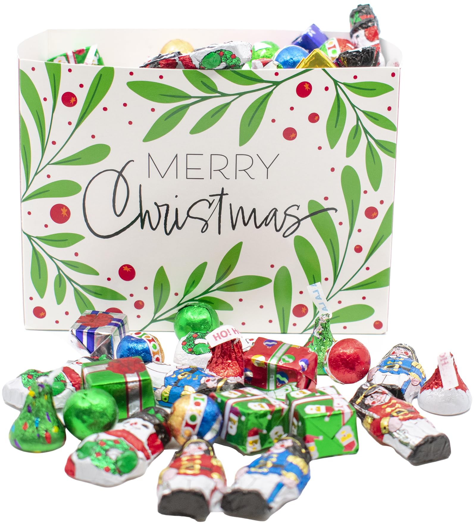 Festive Foil-Wrapped Christmas Milk Chocolates in a Box (2 lbs, Merry Christmas)