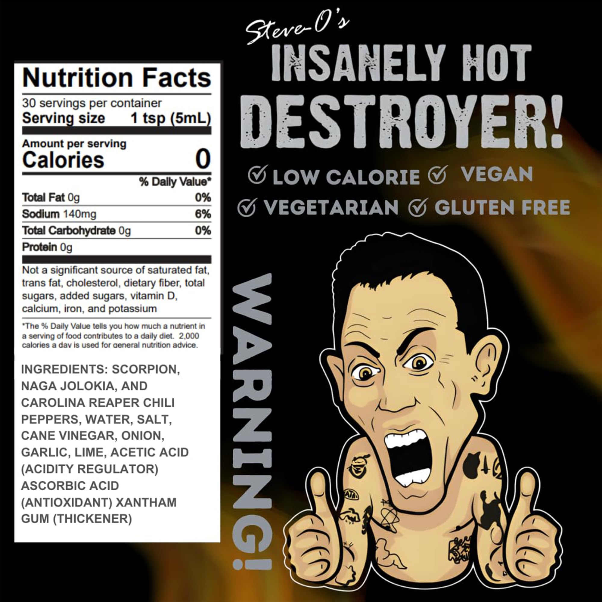 Steve-O's Destroyer Hot Sauce | Extreme Heat with Garlic, Scorpion, Naga Jolokia & Carolina Reaper Peppers | Spicy Sauce for Tacos, BBQ, Potatoes