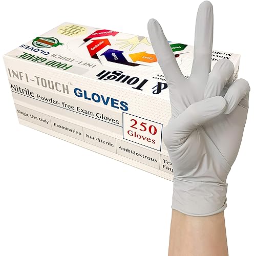 Infi-Touch Disposable Gloves, Food Safe Lite Duty Nitrile Gloves, Lite & Tough, 250 Count, Large