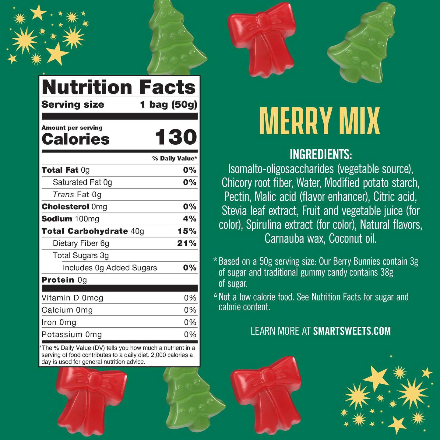 SmartSweets Merry Mix Christmas Candy, Gluten Free Gummies, Plant Based, Healthy Snacks for Adults & Kids, Stocking Stuffers, Fun Chewy Candy, Green