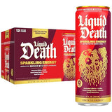 Liquid Death Sparkling Energy - Murder Mystery (Cherry, Cream, Spice), Zero Sugar Energy Drink, Unextreme Caffeine 100mg, Essential Vitamins, 12 Fl Oz